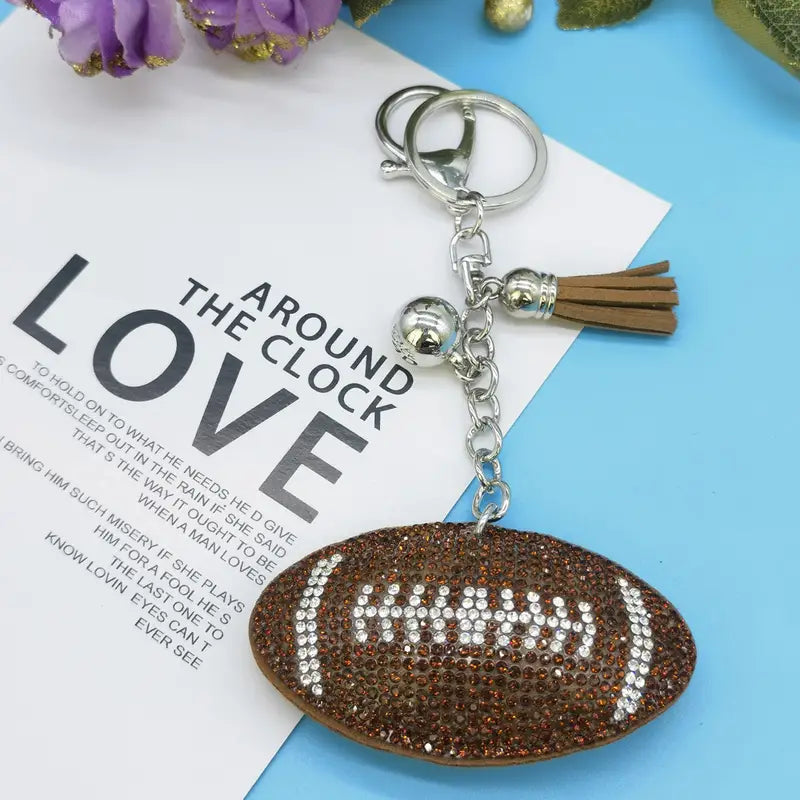 Softball, Football Fashion Car Keychain Pendant Sports Rhinestone