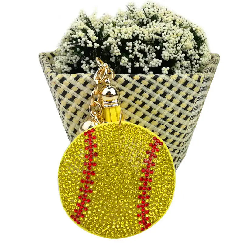 Softball, Football Fashion Car Keychain Pendant Sports Rhinestone