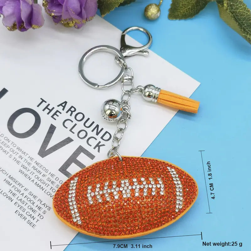 Softball, Football Fashion Car Keychain Pendant Sports Rhinestone