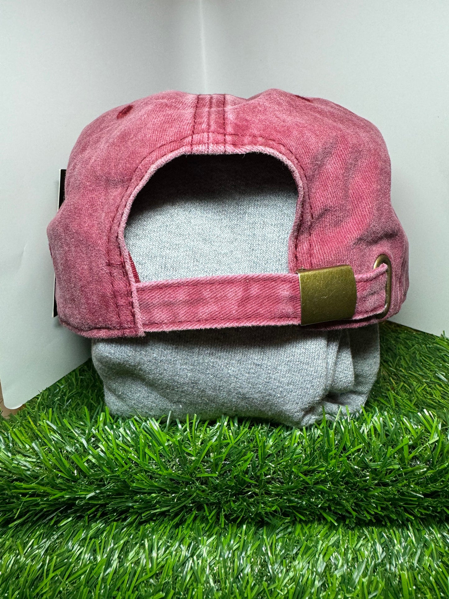 Checkers, mama vintage baseball/softball hat, blue, khaki, and burgundy.