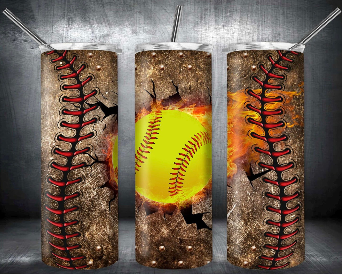 Softball on fire Tumbler 20oz