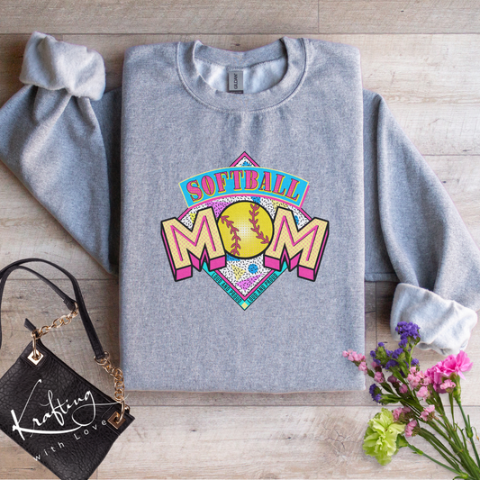 Retro Softball Mom Design, 80s 90s Design crewneck sweater