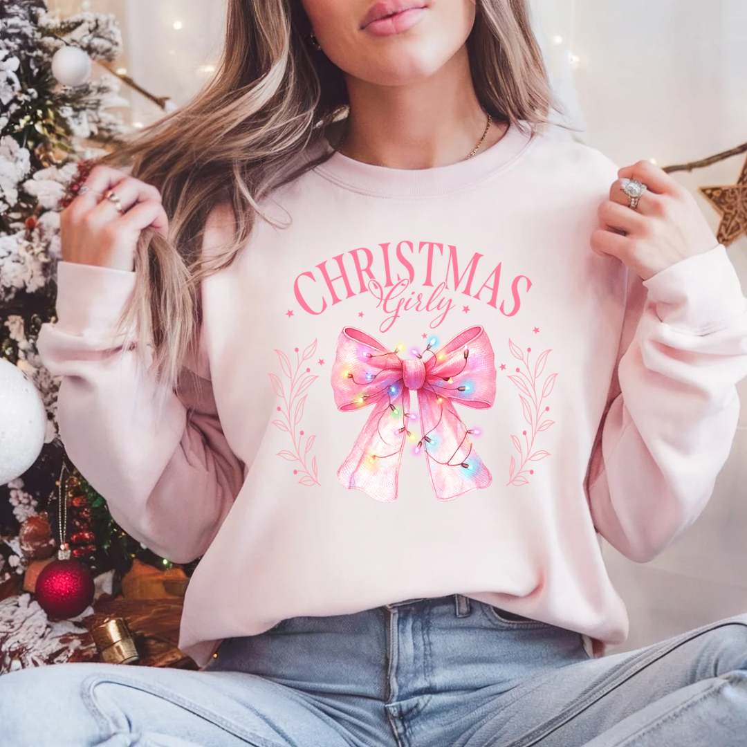 Christmas Girly Sweatshirt, Christmas Coquette Bow Sweater, Red Bow Christmas Hoodie, Christmas Sweater, Holiday Season, Gift For Christmas.