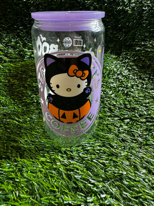 Purple Halloween Kitty 16oz Libby cup.