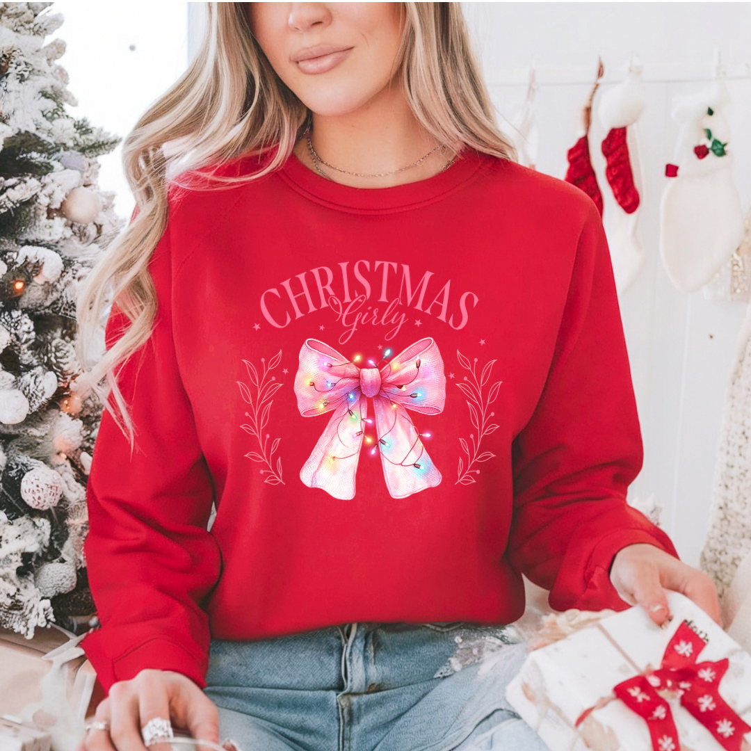 Christmas Girly Sweatshirt, Christmas Coquette Bow Sweater, Red Bow Christmas Hoodie, Christmas Sweater, Holiday Season, Gift For Christmas.