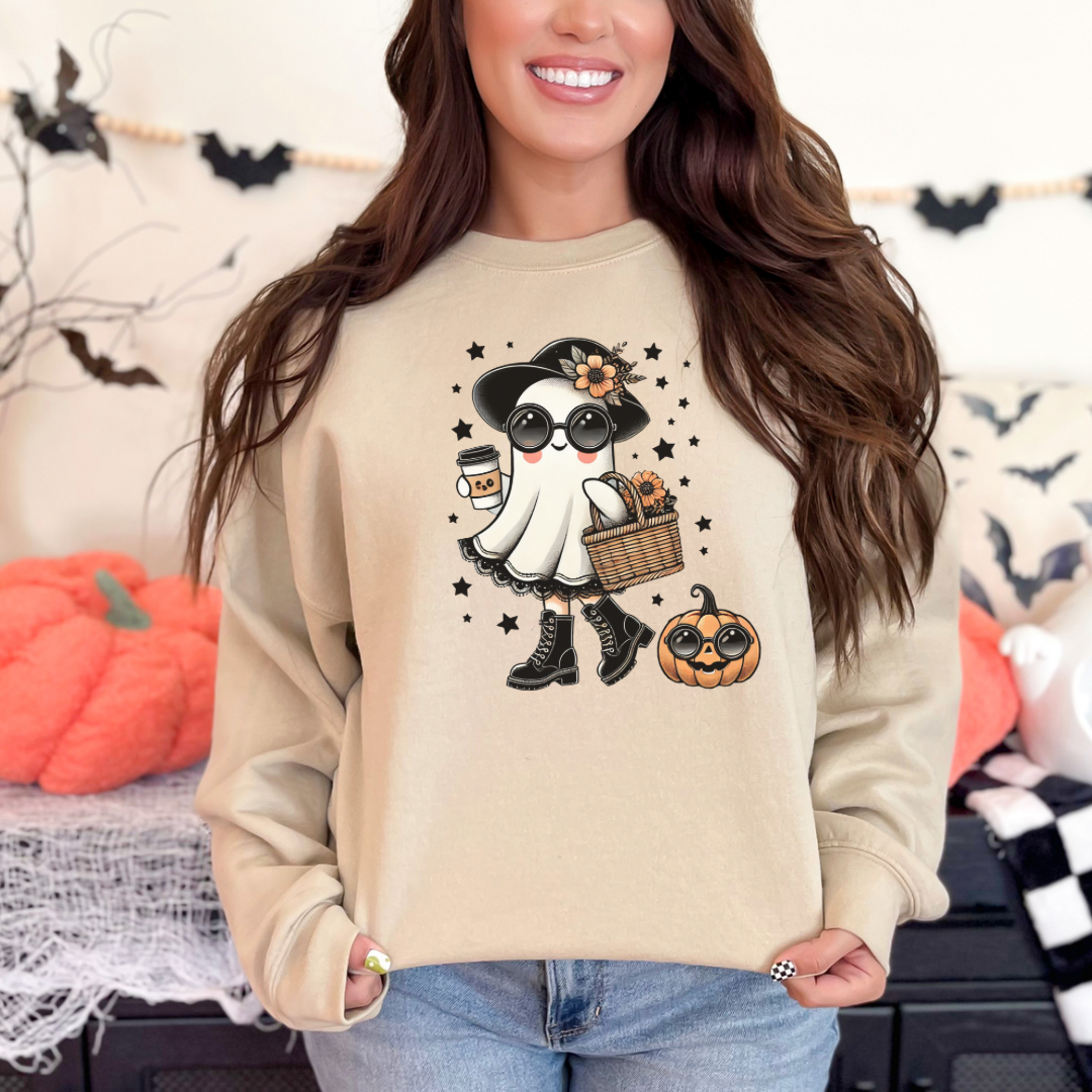 Cute Halloween Sweater/ Cute Ghost Drinking Drink Fall Halloween