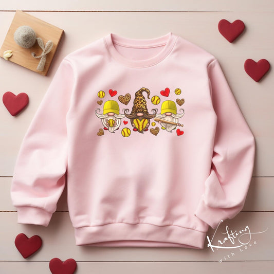 Softball Gnome Pink Crewneck Sweatshirt and youth tee